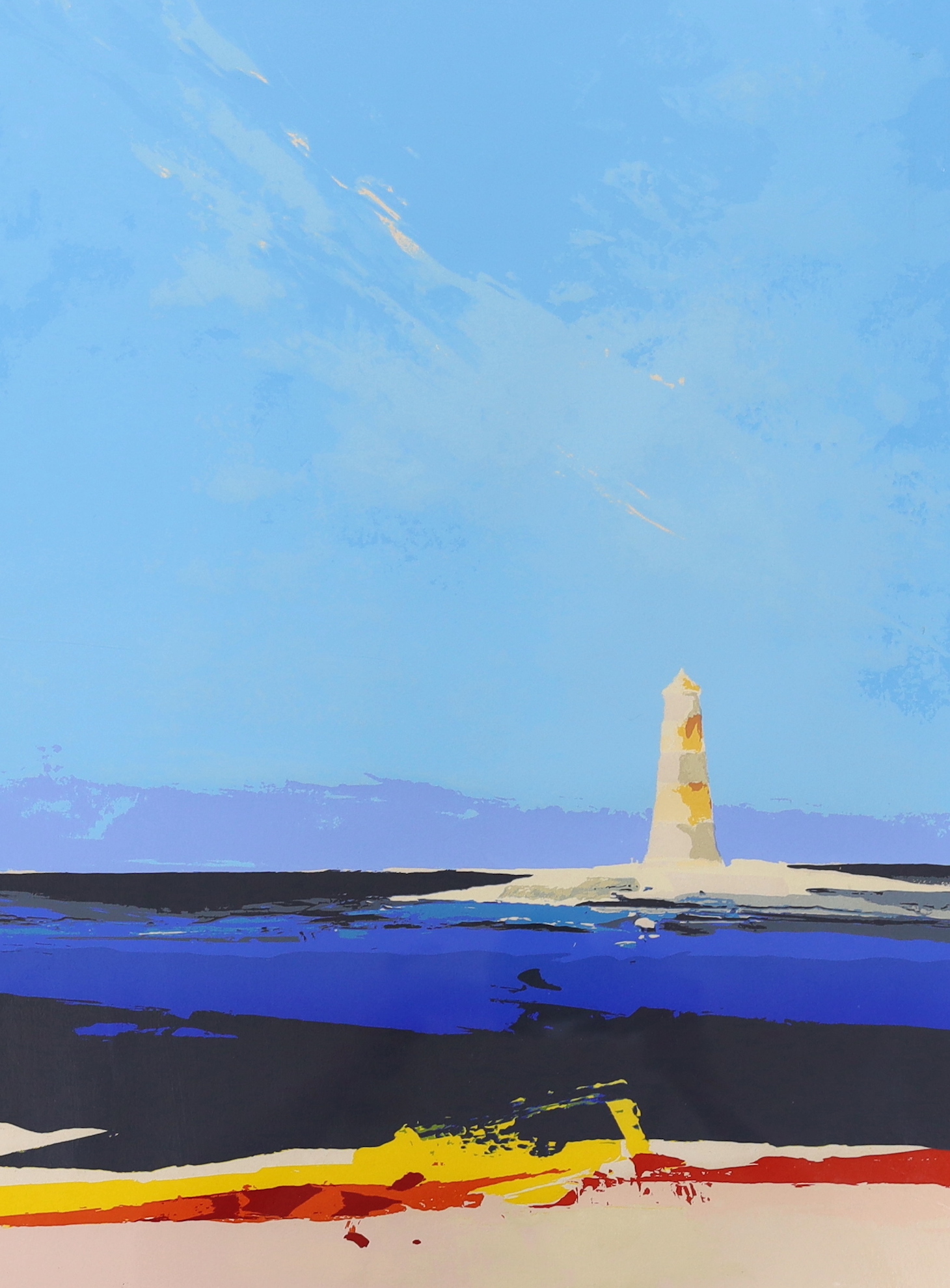 Donald Hamilton Fraser (1929-2009), limited edition colour screenprint, Coastal landscape with lighthouse, signed and dated '79, 133/200, sheet overall 70 x 53cm